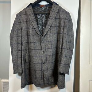 NWT Tallia Dark Gray/Navy Blue/White Windowpane Overcoat Men’s XXXL